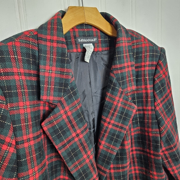 Vintage Savannah Plaid Wool Blend Blazer Jacket 20W Red Green Gold Black Classic - Picture 3 of 12